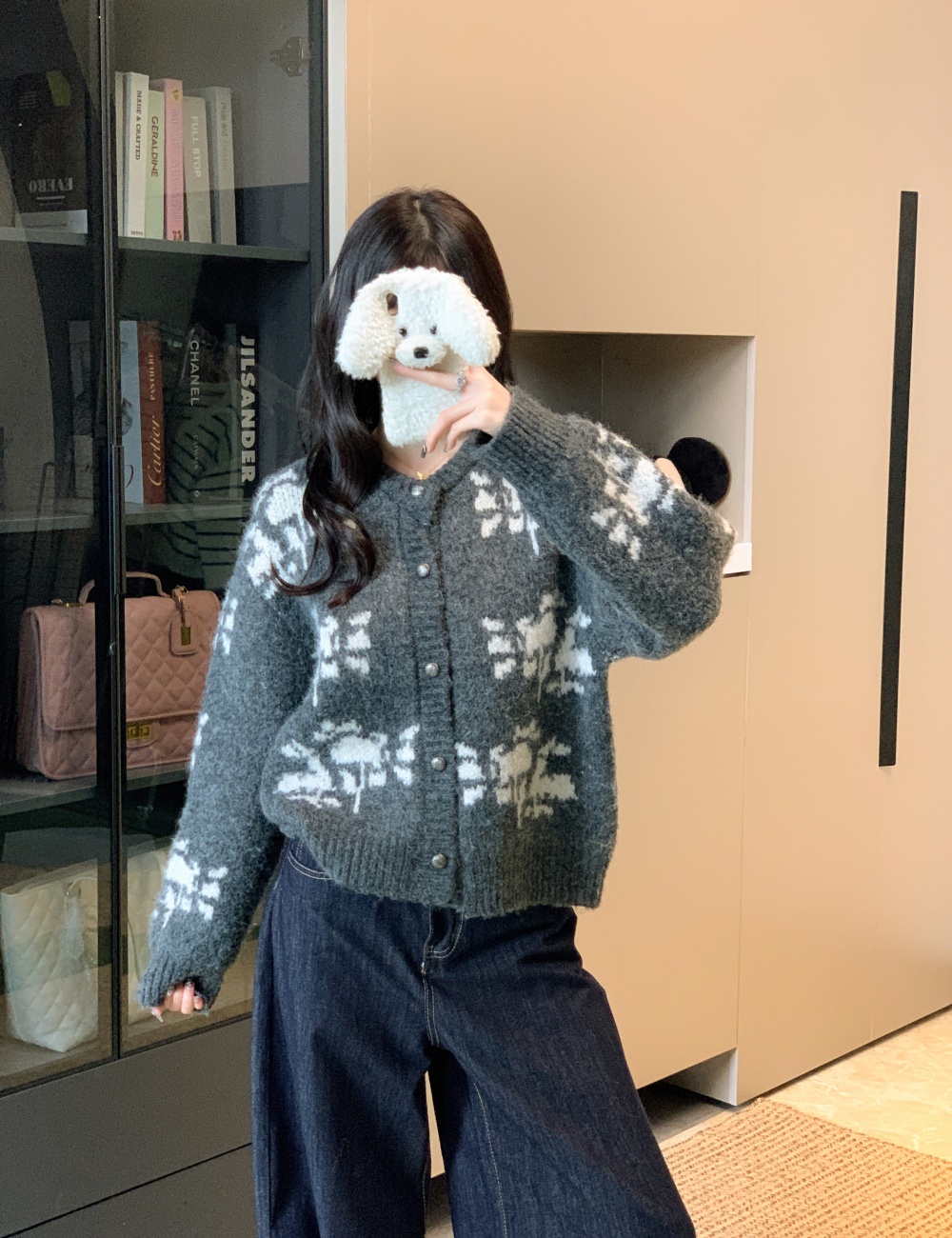 Green wool printing sweater snowflake winter lazy coat