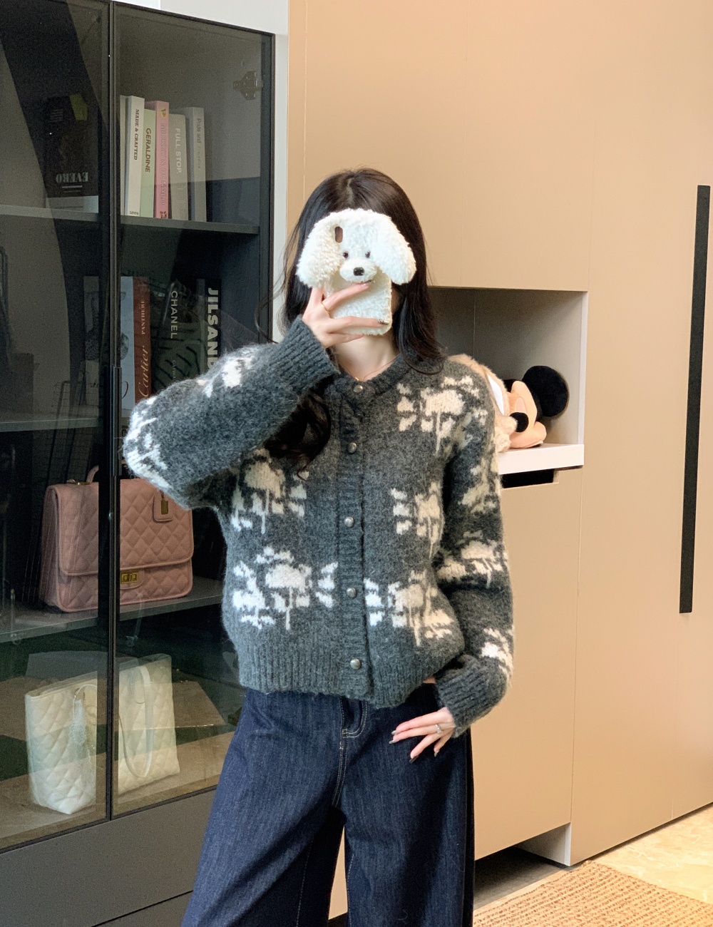 Green wool printing sweater snowflake winter lazy coat