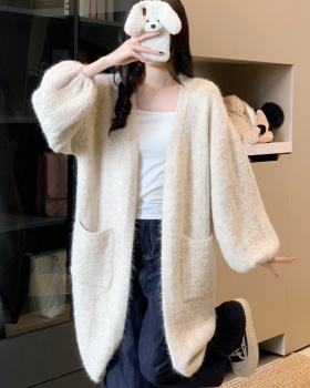 Lazy autumn and winter loose cardigan wool long coat for women