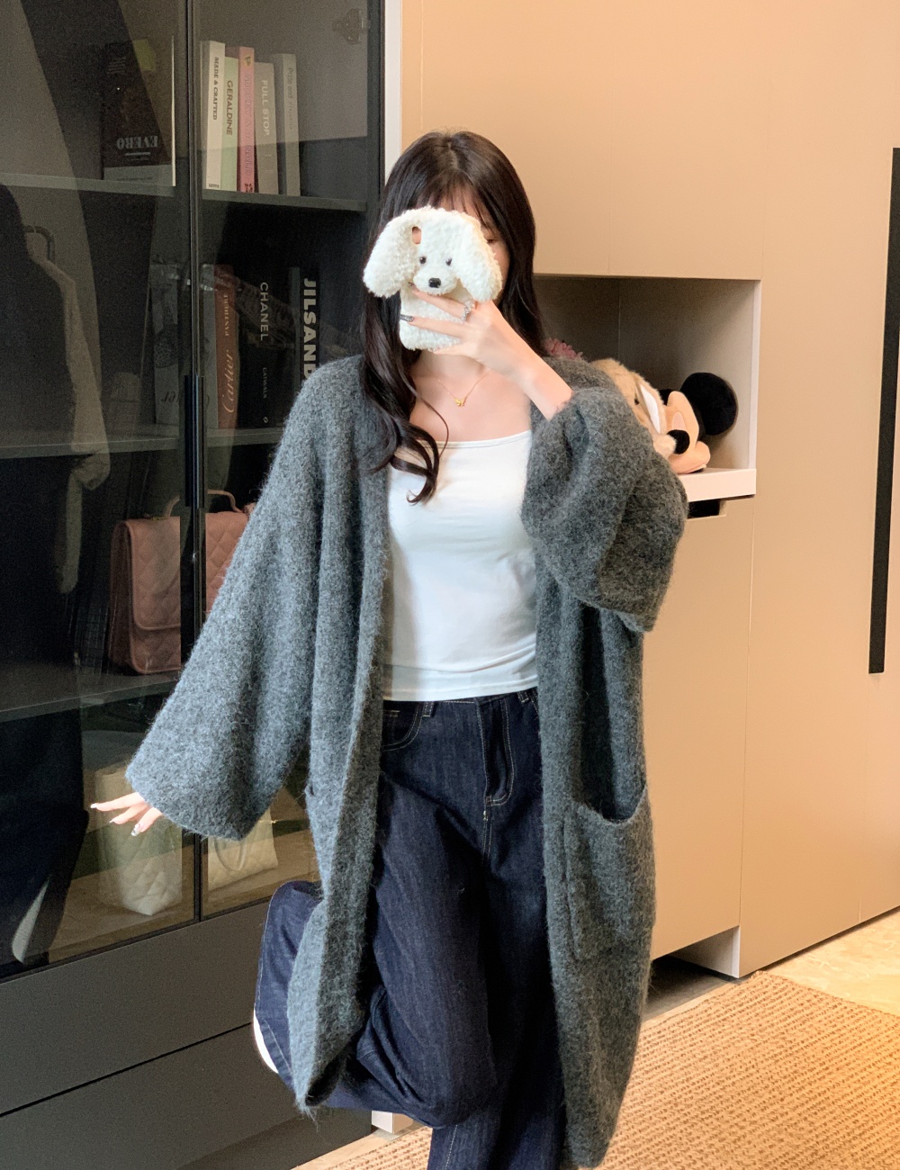 Lazy autumn and winter loose cardigan wool long coat for women