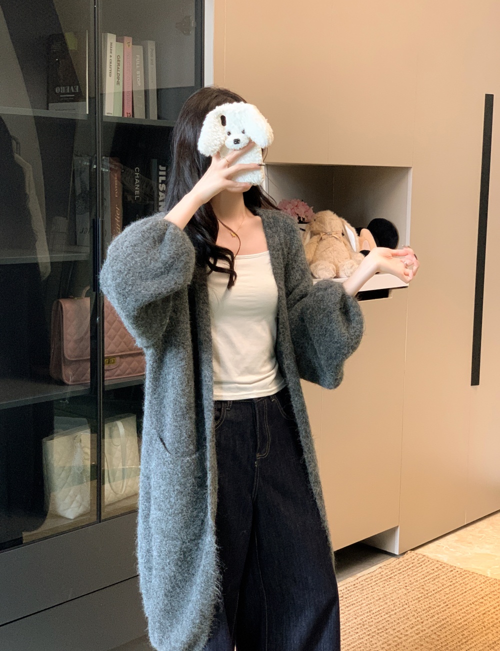 Lazy autumn and winter loose cardigan wool long coat for women