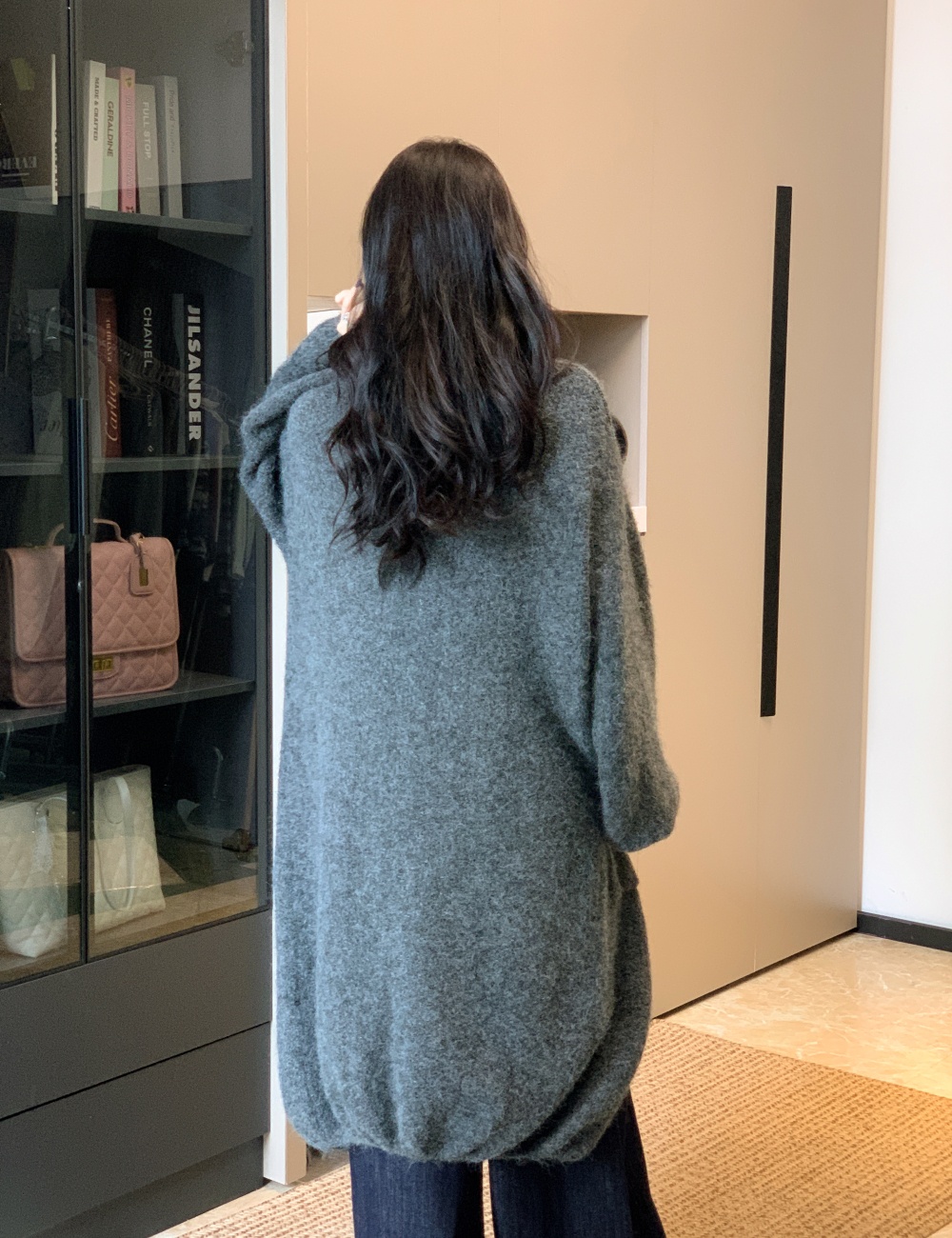 Lazy autumn and winter loose cardigan wool long coat for women