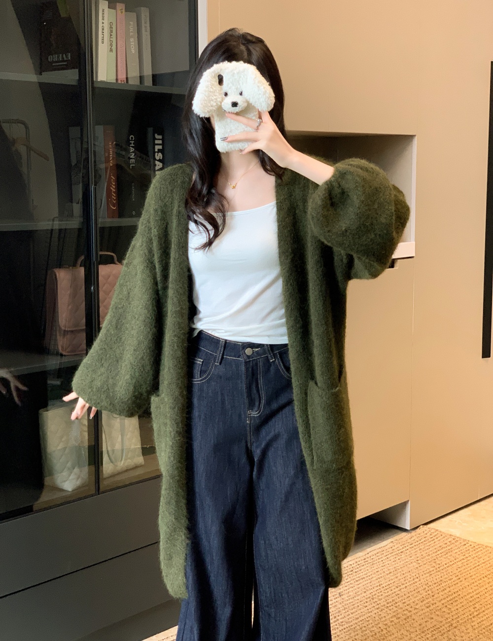 Lazy autumn and winter loose cardigan wool long coat for women