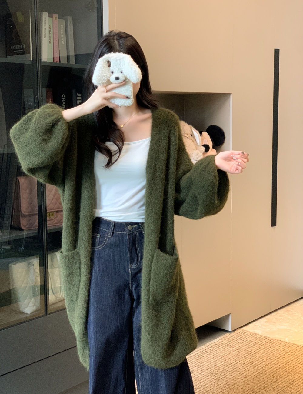 Lazy autumn and winter loose cardigan wool long coat for women