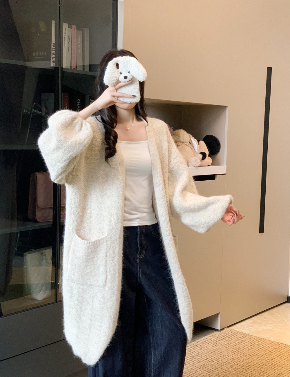 Lazy autumn and winter loose cardigan wool long coat for women