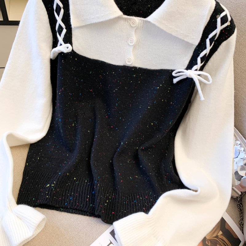 Autumn Western style sweater Pseudo-two splice tops for women