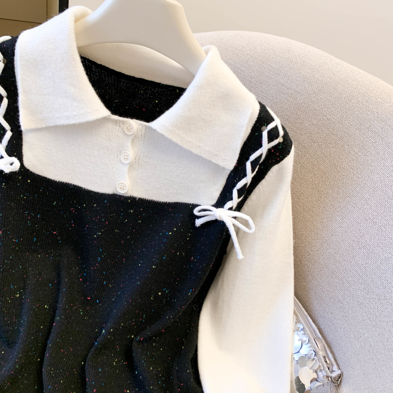 Autumn Western style sweater Pseudo-two splice tops for women