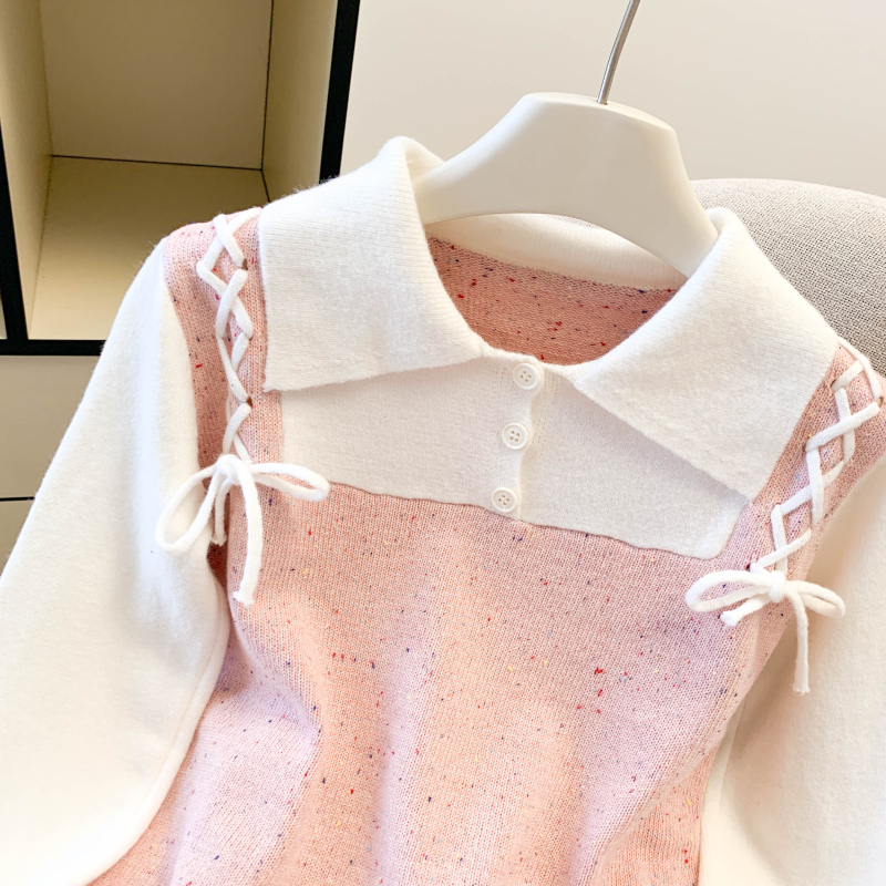 Autumn Western style sweater Pseudo-two splice tops for women