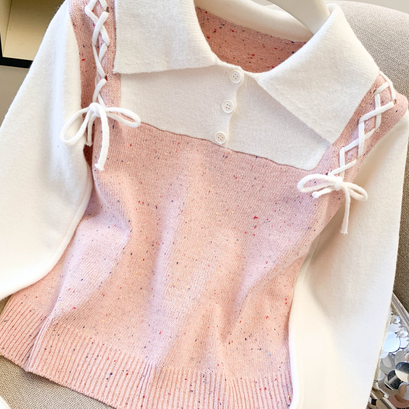 Autumn Western style sweater Pseudo-two splice tops for women