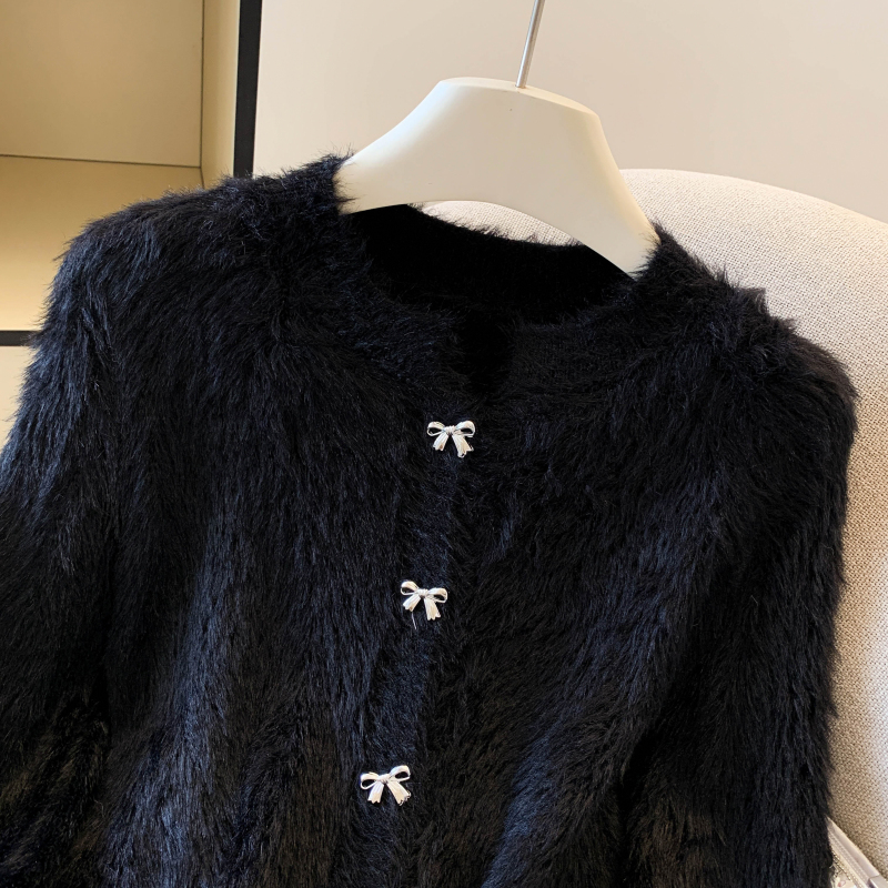 Pure bow buckle autumn cardigan knitted tender sweet sweater