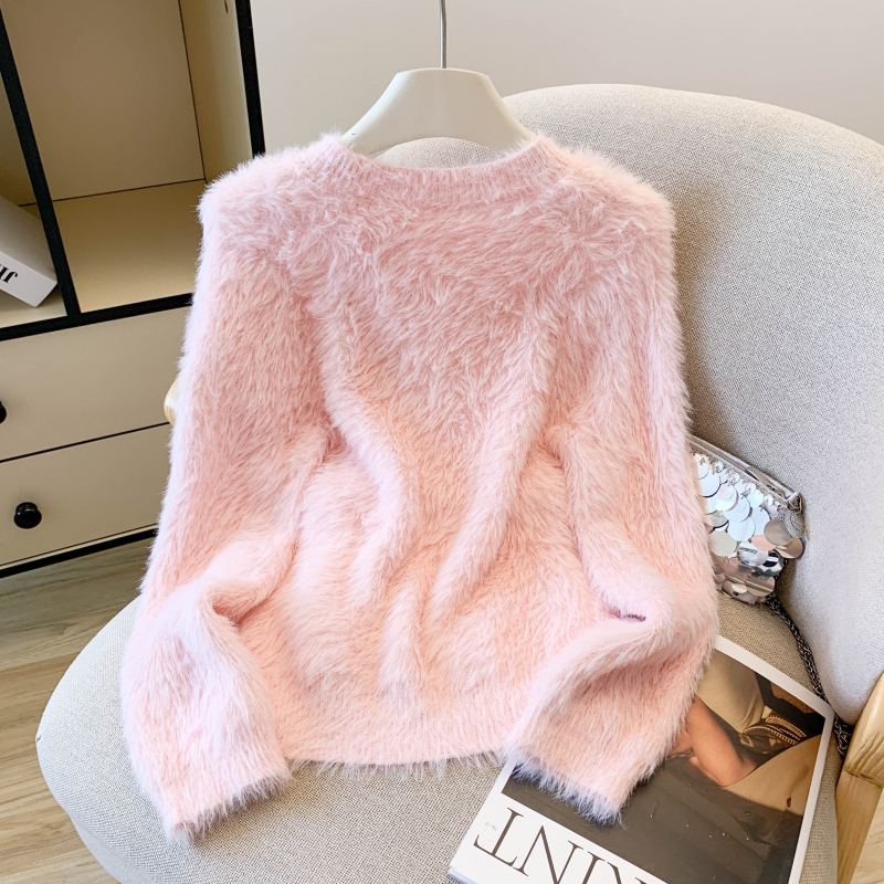 Pure bow buckle autumn cardigan knitted tender sweet sweater