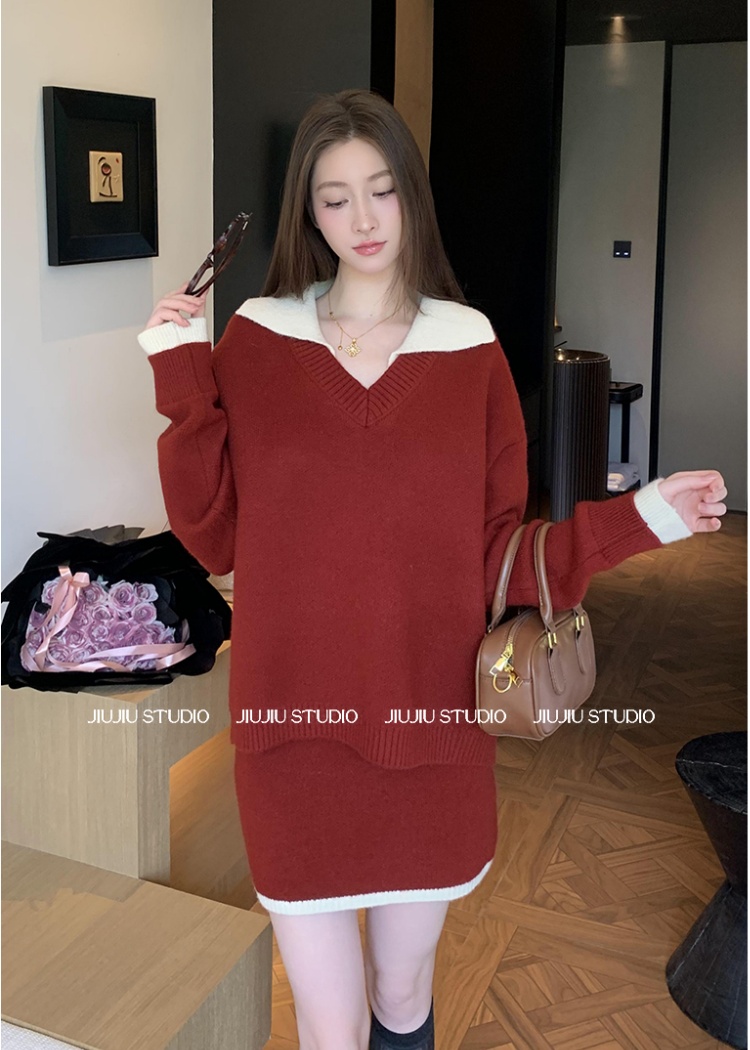 Simple skirt mixed colors tops a set for women