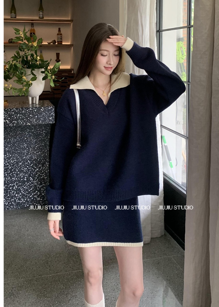 Simple skirt mixed colors tops a set for women