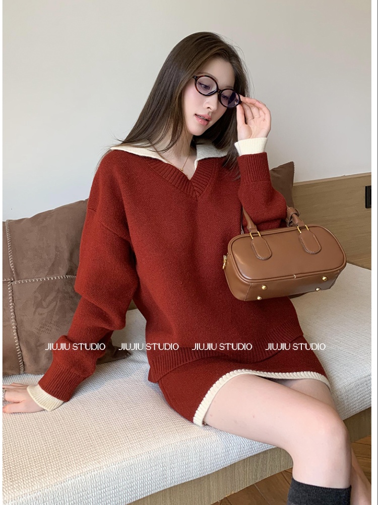 Simple skirt mixed colors tops a set for women