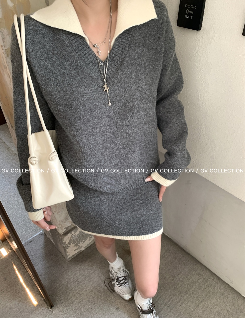 Simple skirt mixed colors tops a set for women