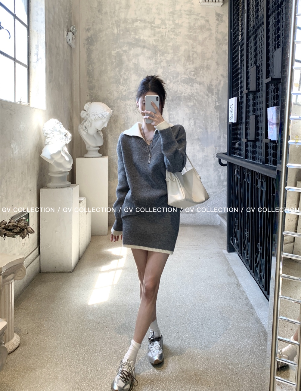 Simple skirt mixed colors tops a set for women