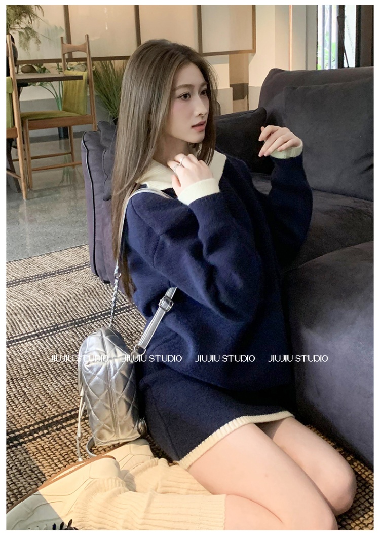 Simple skirt mixed colors tops a set for women