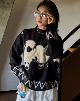All-match thermal plush jacquard sweater