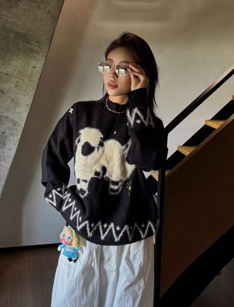 All-match thermal plush jacquard sweater