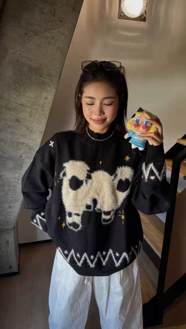 All-match thermal plush jacquard sweater