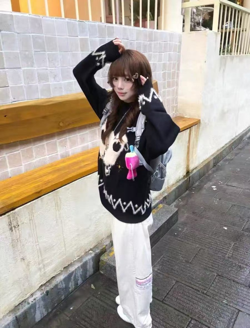 All-match thermal plush jacquard sweater