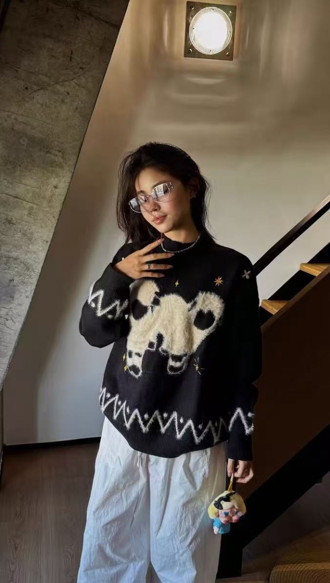 All-match thermal plush jacquard sweater