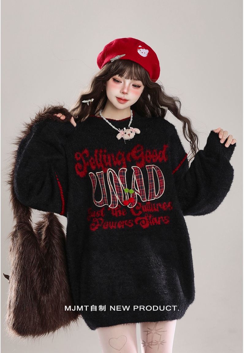 Knitted retro inside the ride sweater loose lazy tops