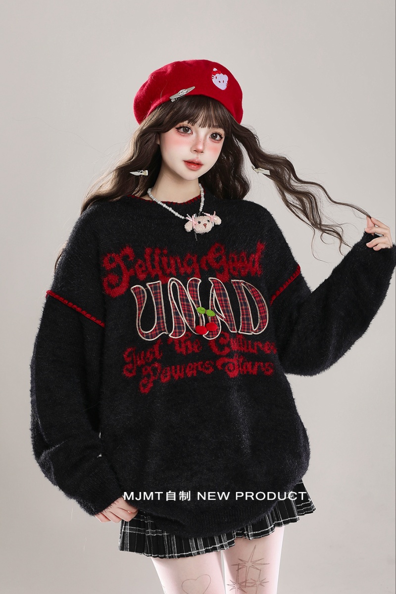 Knitted retro inside the ride sweater loose lazy tops