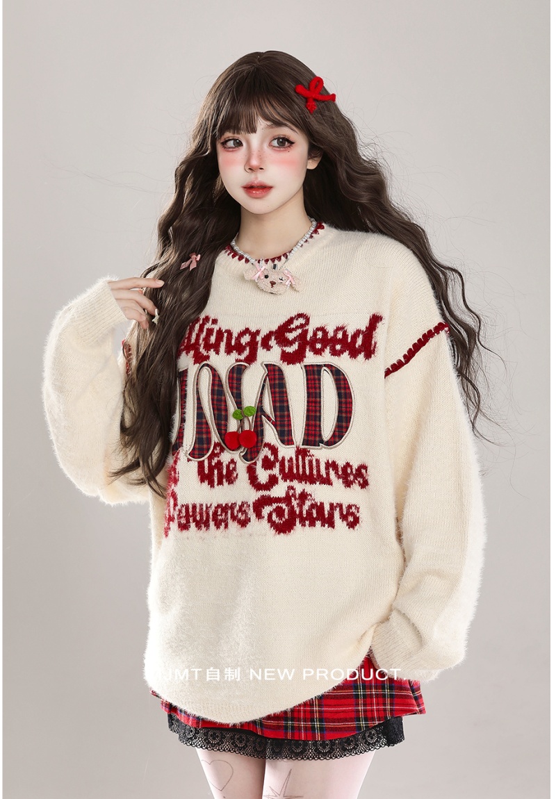 Knitted retro inside the ride sweater loose lazy tops