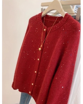 Sequins knitted sweater tender red coat for women