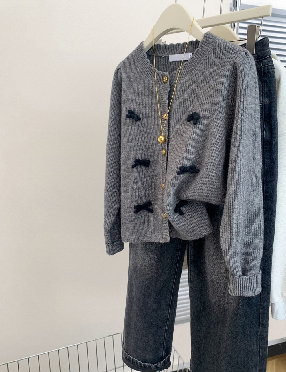 Winter short tender tops sweet chanelstyle bow sweater