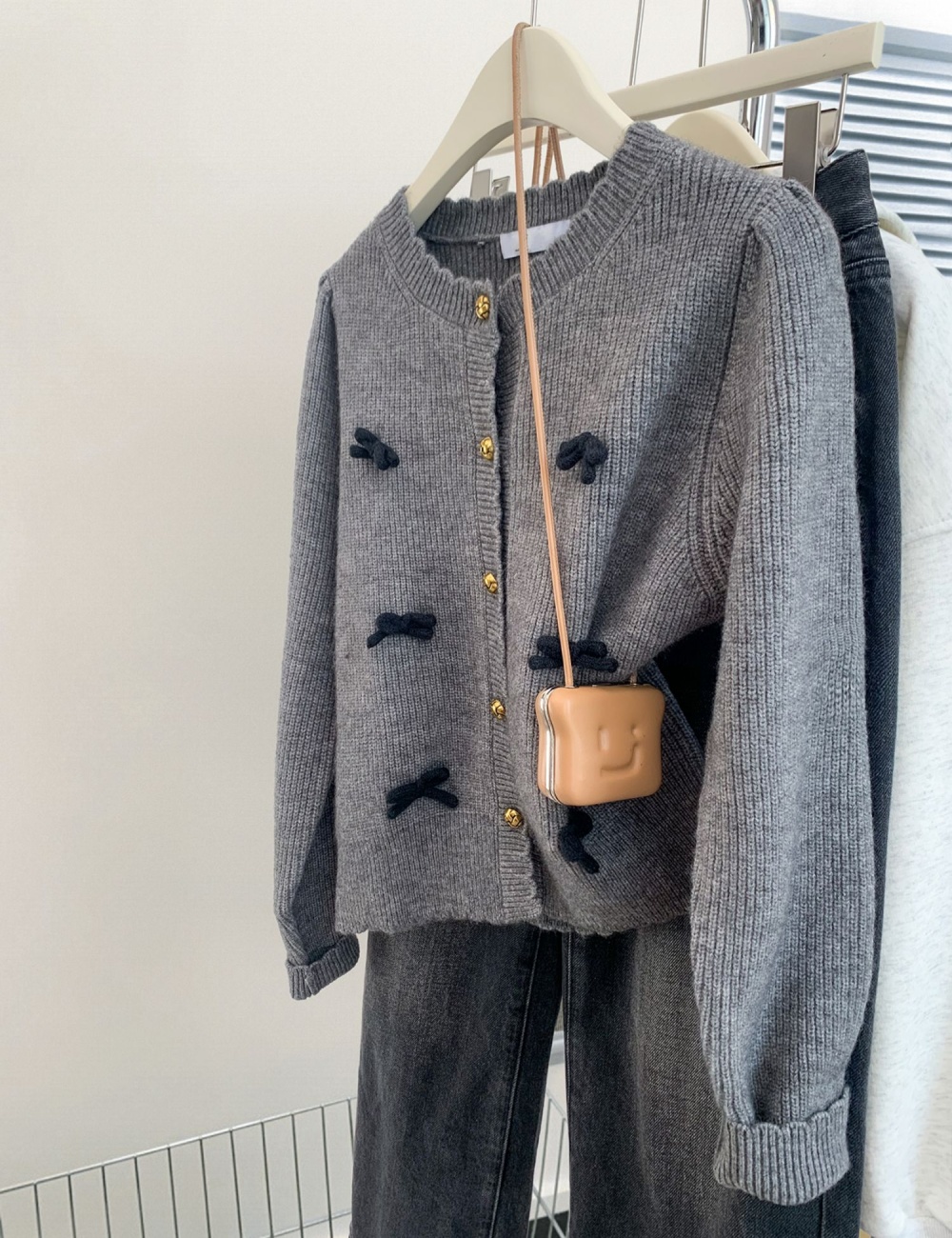 Winter short tender tops sweet chanelstyle bow sweater