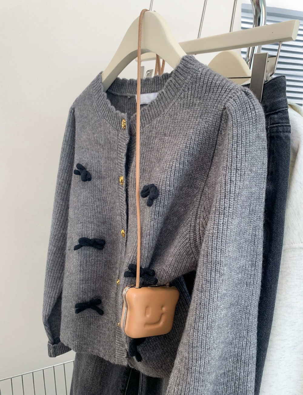 Winter short tender tops sweet chanelstyle bow sweater