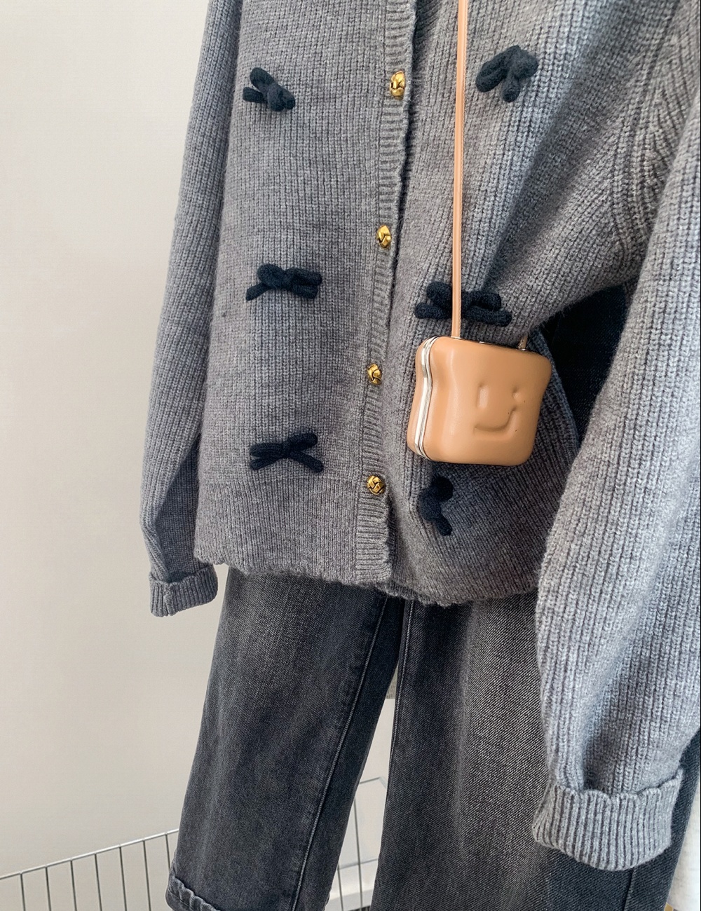Winter short tender tops sweet chanelstyle bow sweater
