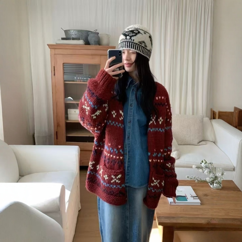 Autumn and winter jacquard sweater lazy cardigan for women