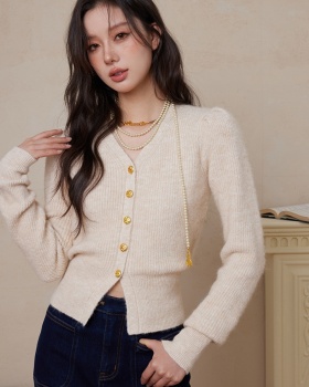 France style retro sweater winter red cardigan for women