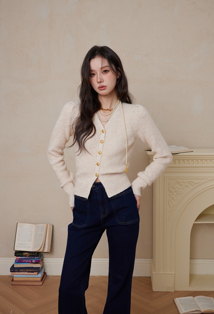 France style retro sweater winter red cardigan for women