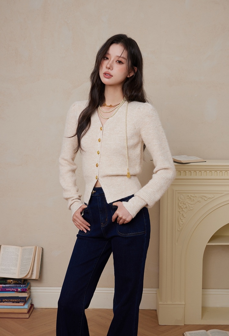France style retro sweater winter red cardigan for women