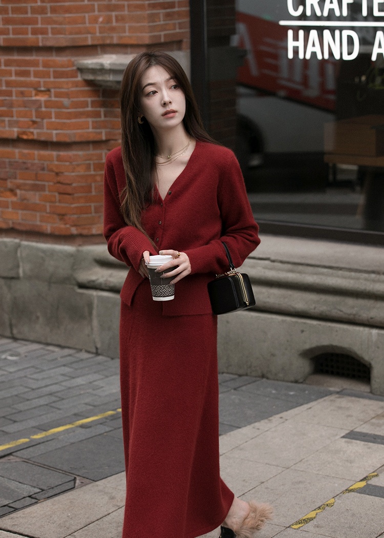 Spring and autumn cardigan sweater 2pcs set for women