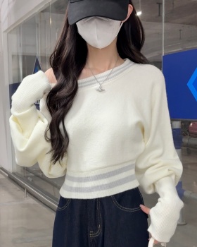 Pinched waist mixed colors tops knitted sweater