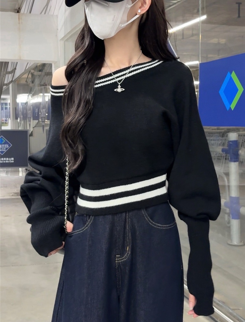 Pinched waist mixed colors tops knitted sweater