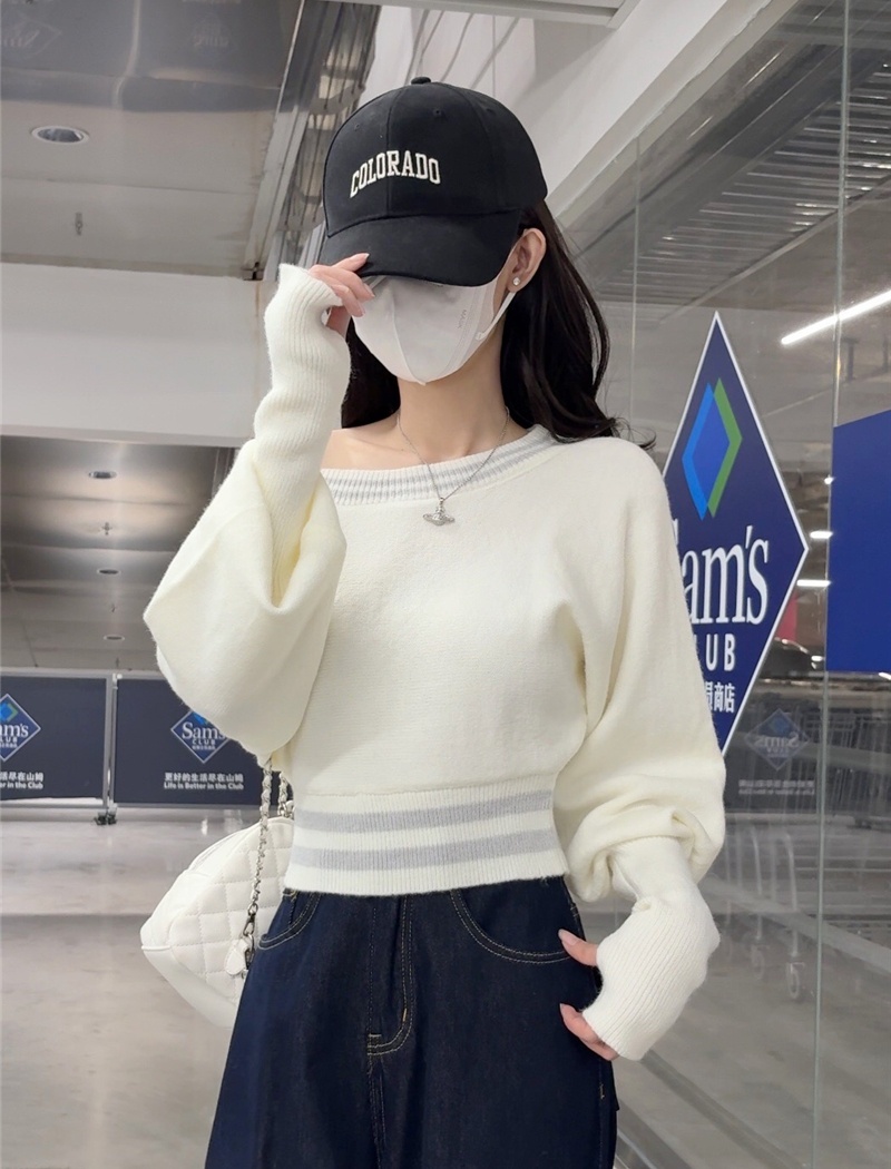Pinched waist mixed colors tops knitted sweater