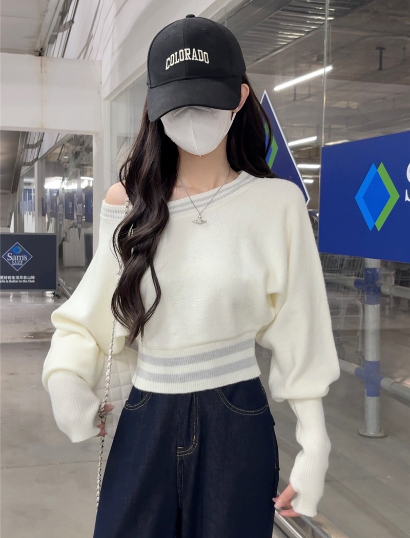Pinched waist mixed colors tops knitted sweater