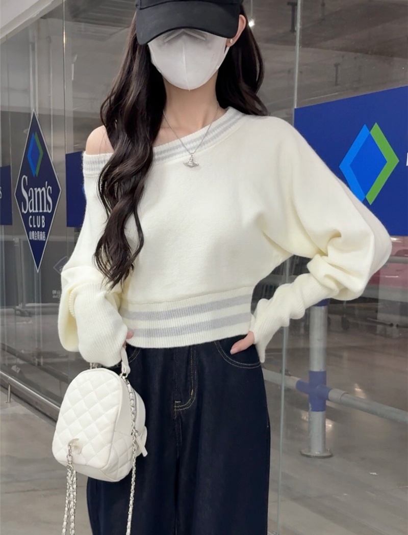 Pinched waist mixed colors tops knitted sweater
