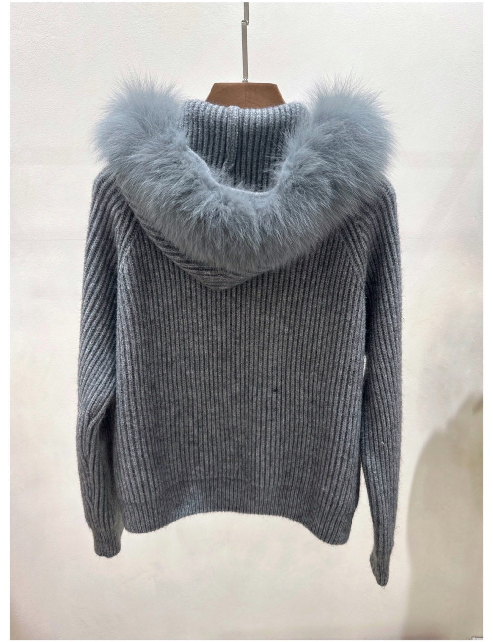 Fox fur collar zip coat short sweater for women