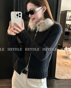 Knitted autumn and winter sweater short fur collar cardigan