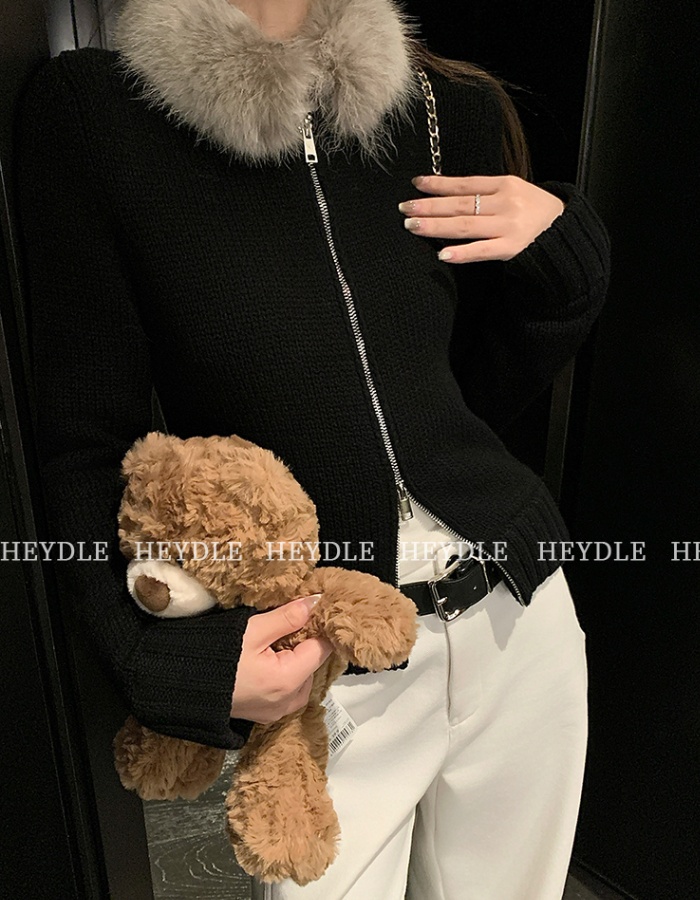 Knitted autumn and winter sweater short fur collar cardigan