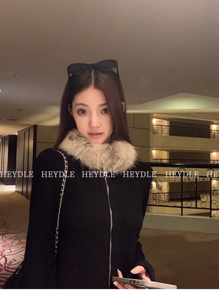 Knitted autumn and winter sweater short fur collar cardigan