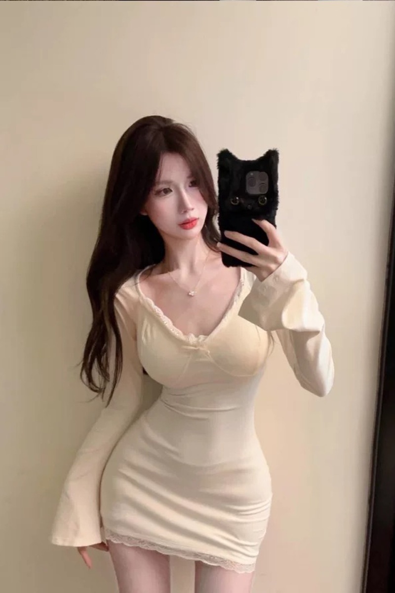 Enticement lace slim long sleeve dress