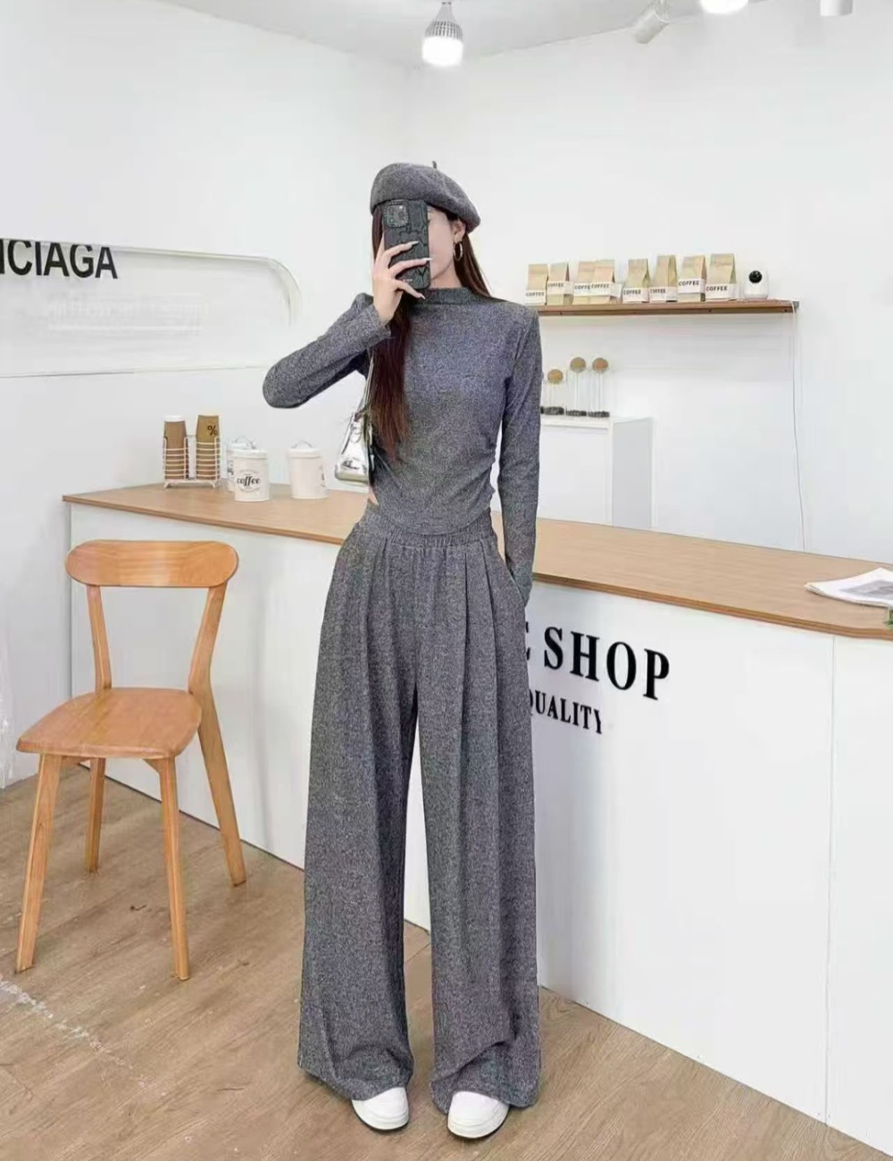 High waist T-shirt slim casual pants 2pcs set